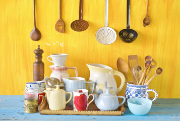 various vintage kitchen utensils