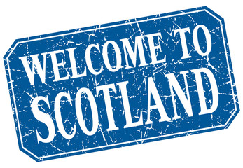 welcome to Scotland blue square grunge stamp