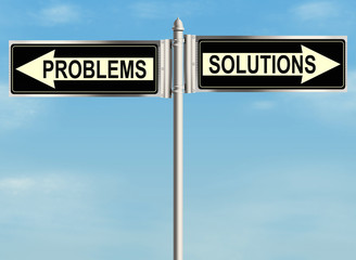 Obraz premium Solution. Road sign on the sky background. Raster illustration.