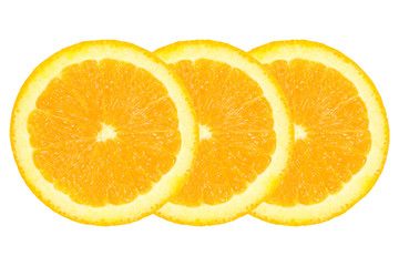 Three sliced orange isolated on white
