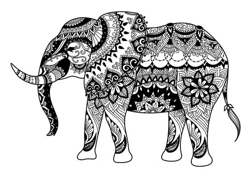 Mandala elephant design for cards, tattoo, t shirt design, coloring book for adult and so on - stock vector