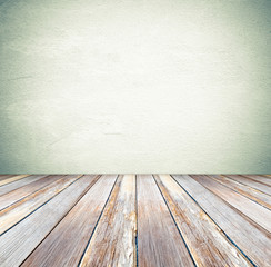 Perspective wood over cement wall background