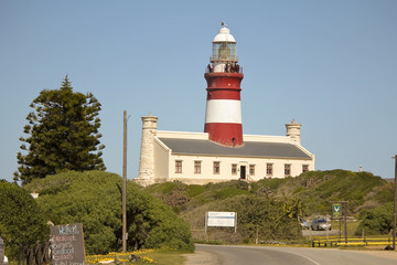 Fototapeta na wymiar Lighthouse of Cape Agulhas (South Africa): The southernmost poin