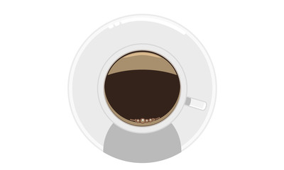 White mug of coffee with foam and saucer. Illustration vector
