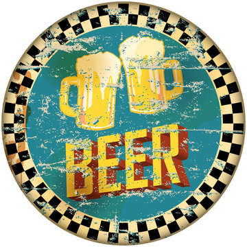 retro enamel beer sign, vector illustration