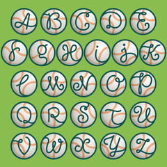 Alphabet letters logos with baseball ball.