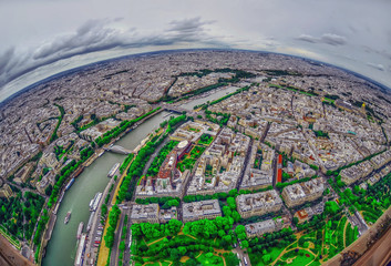 Bird's eye view of the city of Paris ,France ,  photographed from the eiffel tower 