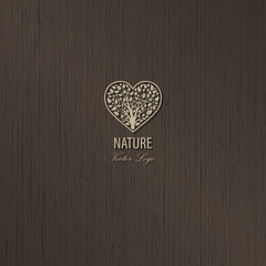 vector tree logo on brown wood background - 106017856