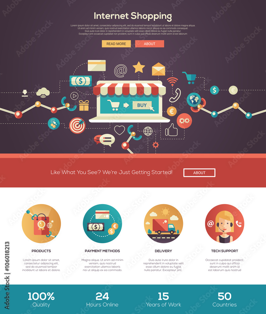 Poster online shopping website header banner with webdesign elements