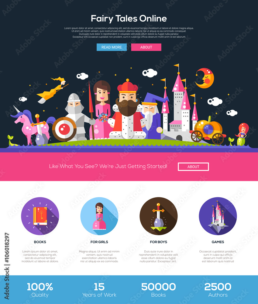 Wall mural fairy tales website header banner with webdesign elements