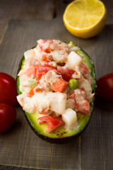 cut avocado Russian salad stuffed