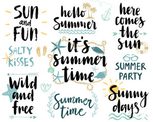 Summer Lettering Design Set - hand drawn.