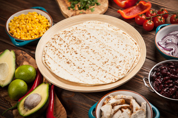 Tortilla with a mix of ingredients