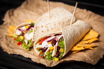 Tortilla with a mix of ingredients