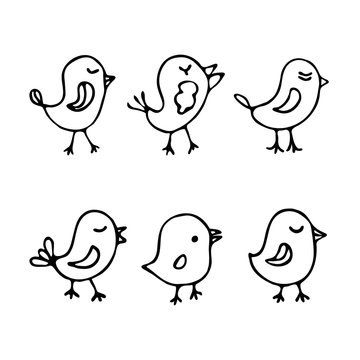 Set of line art cartoon birds