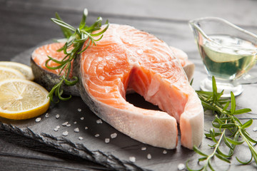 Fresh salmon on old wood