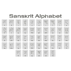 Set of monochrome icons with sanskrit alphabet for your design - obrazy, fototapety, plakaty