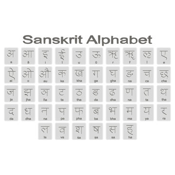 Set of monochrome icons with sanskrit alphabet for your design