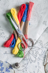 Old embroidered napkins made of colored threads