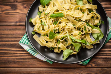Cooked tagliatelle on a plate