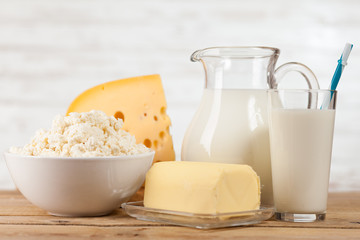 Milk jar on wooden table