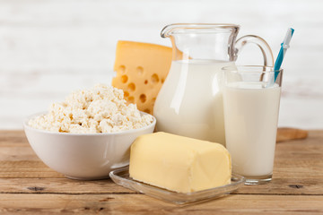 Milk jar on wooden table