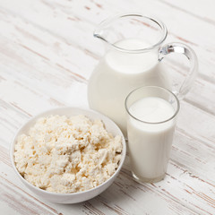 Milk jar on wooden table