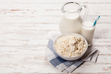 Milk jar on wooden table