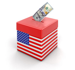 Ballot Box with USA flag and dollar. Image with clipping path