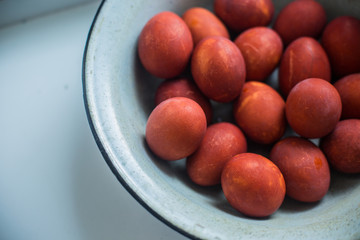 Easter eggs on rustic background