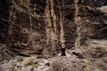 Meditation yoga session on rocks