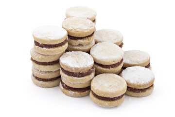 Pile of Vanilla Jam Cookies, Vanilice, Serbian small sandwich cookie on white background
