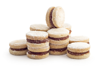 Pile of Vanilla Jam Cookies, Vanilice, Serbian small sandwich cookie on white background