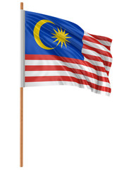 3D flag of Malaysia with fabric surface texture. White background.