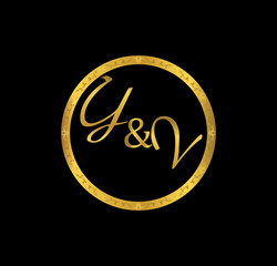 YV initial wedding in golden ring