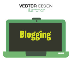 Isolated green laptop with the text blogging written on its screen