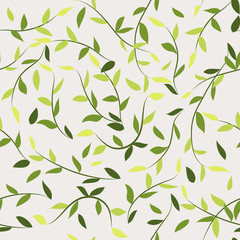 Spring seamless pattern with branches with green  leaves