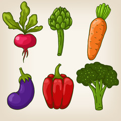 Set of six cute hand drawn vector vegetables
