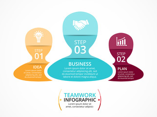 Vector teamwork infographic. Template for diagram, graph, presentation and chart. Business concept with 3 options, parts, steps or processes. Group of people brainstorming.