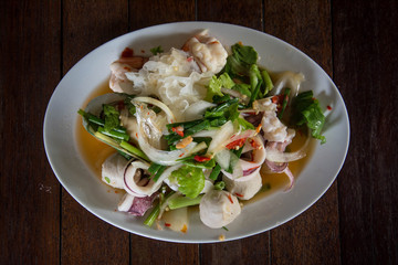 Spicy seafood salad, Thai food