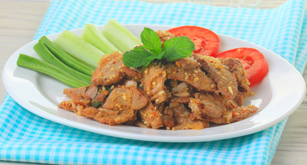 Thailand food, pork falls With mint and vegetables