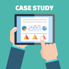 Case study concept vector with computer device - obrazy, fototapety, plakaty