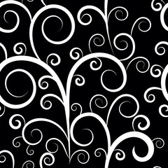 Seamless pattern with white swirls on a black background