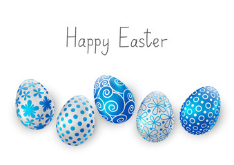 Easter eggs with blue and white pattern