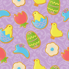 Seamless background with cute Easter themed cookies
