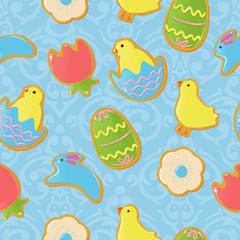 Seamless background with cute Easter themed cookies