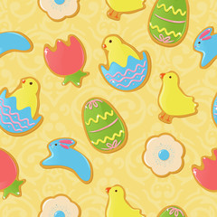 Seamless background with cute Easter themed cookies