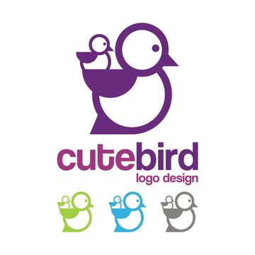 Cute Bird Logo, Fun Bird Logo, Baby And Mom Bird Design Illustration, Duck, Chicken