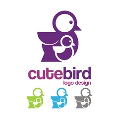 Cute Bird Logo, Fun Bird Logo, Baby And Mom Design Illustration, Duck, Chicken