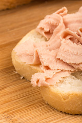 Selective focus on chicken liver pate sandwich